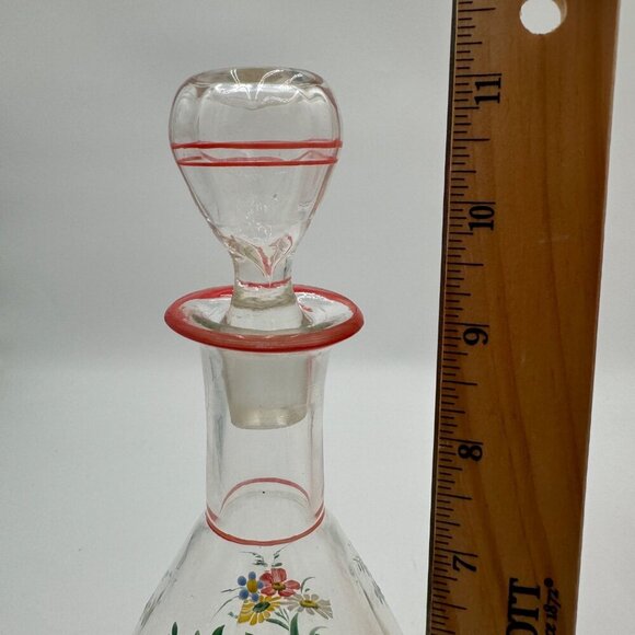 Hand-painted wine bottle, decanter, one liter, red border Stopper vintage chic b - Picture 12 of 13